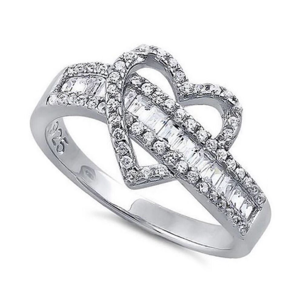 Sterling Silver Exotic Heart Clear CZ Ring New